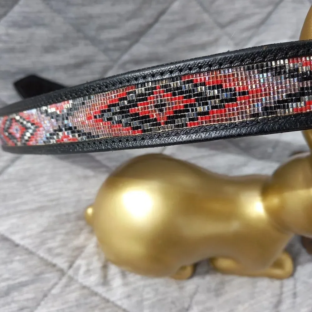 Custom Made Western Beaded Black Leather Belt Cowgirl Rodeo